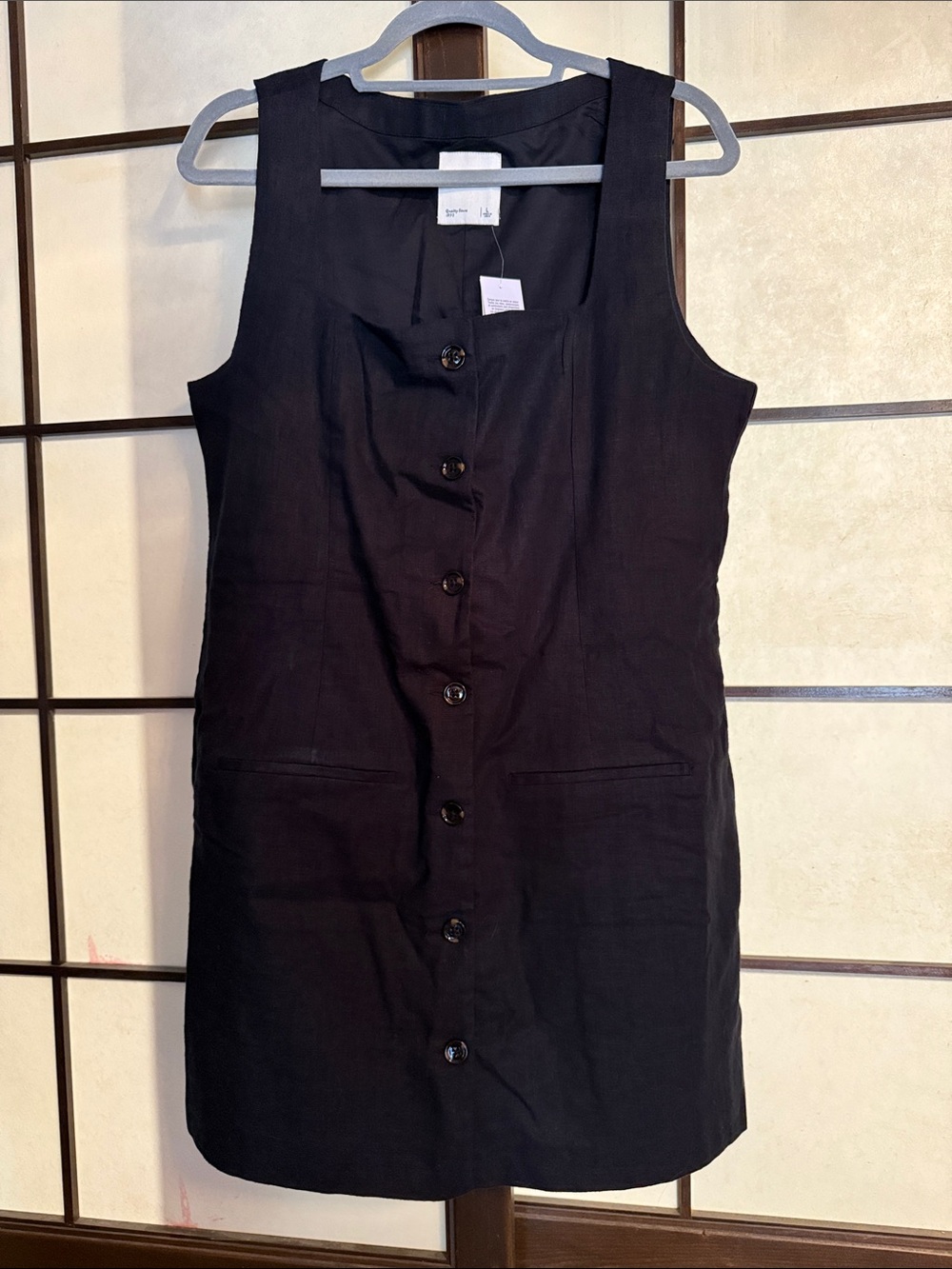 Abercrombie & Fitch Black Sleeveless Button-Front Shift Dress